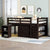 Loft Low Study Bed With Cabinet, Shelves And Rolling Portable Desk, Multiple Functions