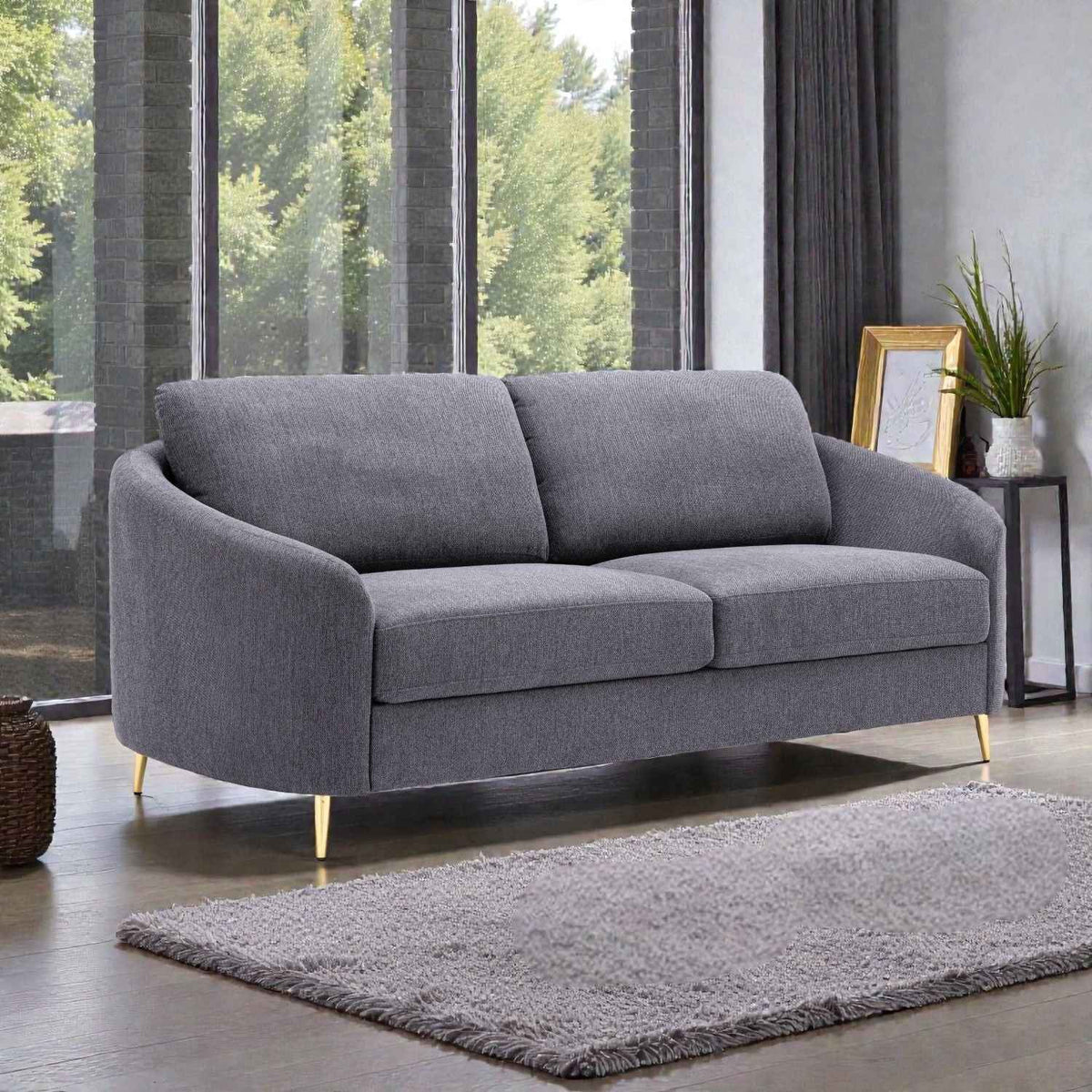 Yuina Linen Sofa with Chrome Legs - Dark Gray