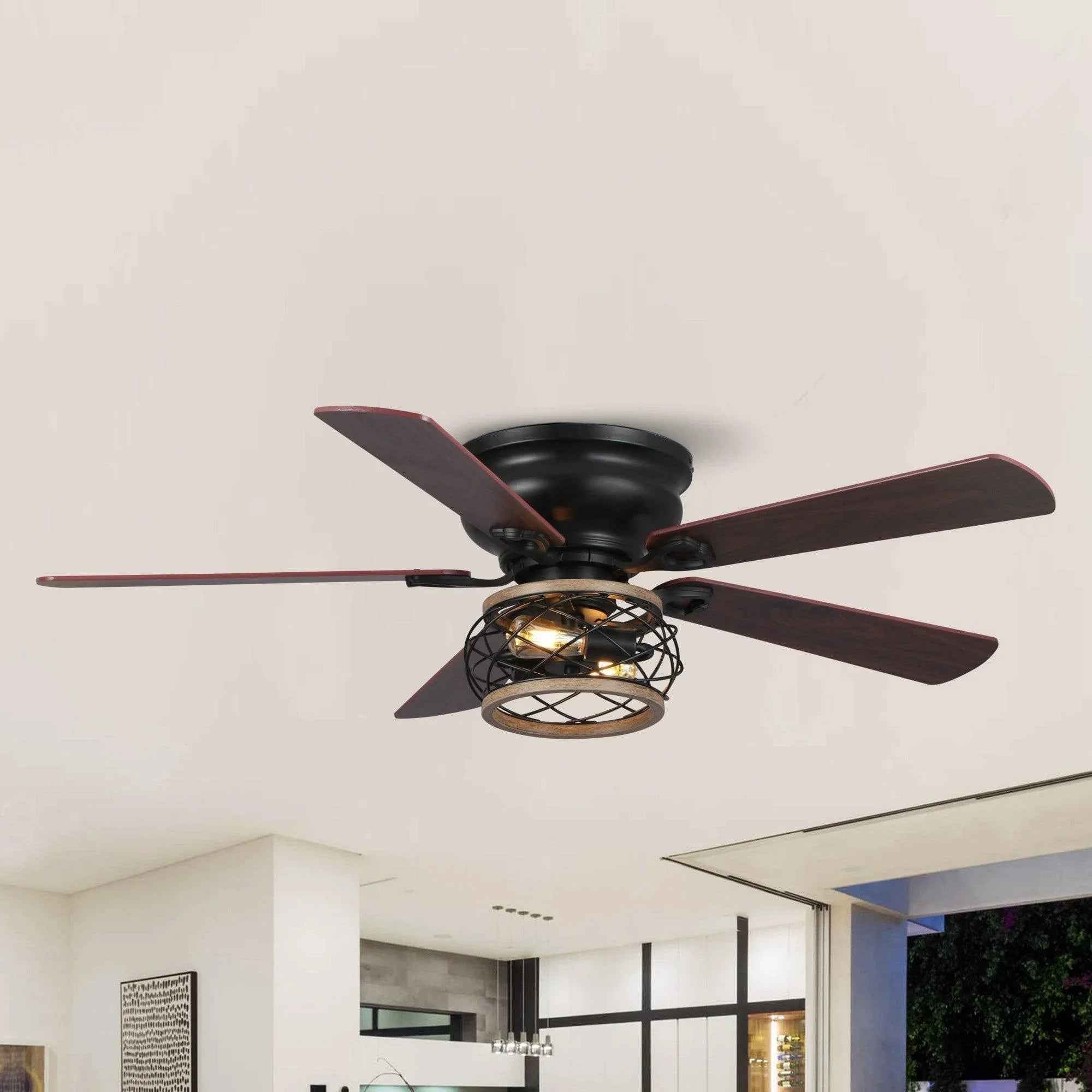 48" Antwerp Farmhouse Flush Mount Reversible Ceiling Fan with Lighting and Remote Control