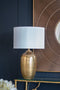D15x25.7' Round Aluminum Sheet Gold Table Lamp with White Fabric Shade