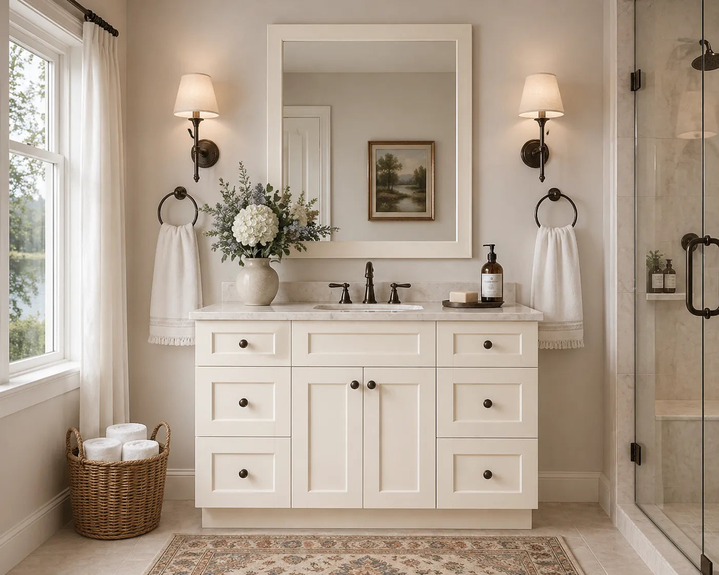 48 Inch Antique White Shaker Single Sink Bathroom Vanity with Drawers