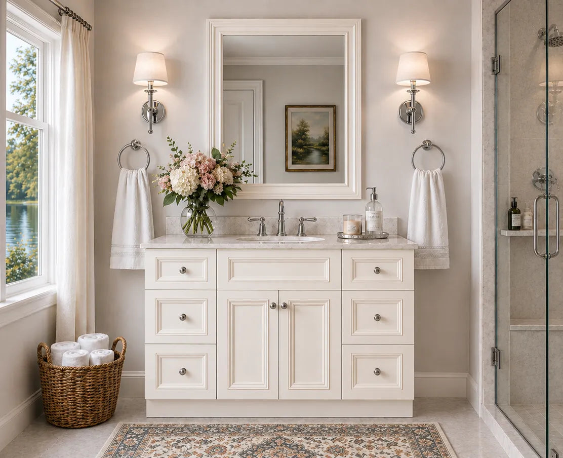 48 Inch Antique White Bathroom Vanity Combo w/ Drawers