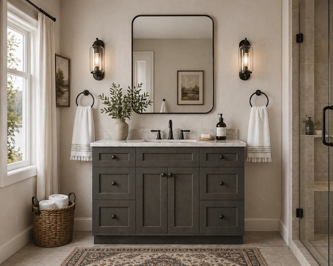 48 Inch Gray Stained Shaker Bathroom Vanity Combo w/ Drawers