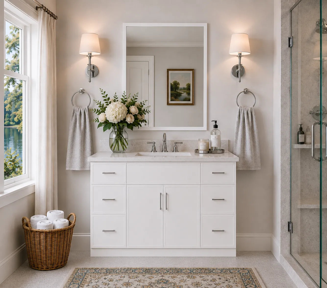 48 Inch White Slim Shaker Bathroom Vanity Combo w/ Drawers