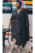 Stylized Feather Wrap Dress in Black + Cream