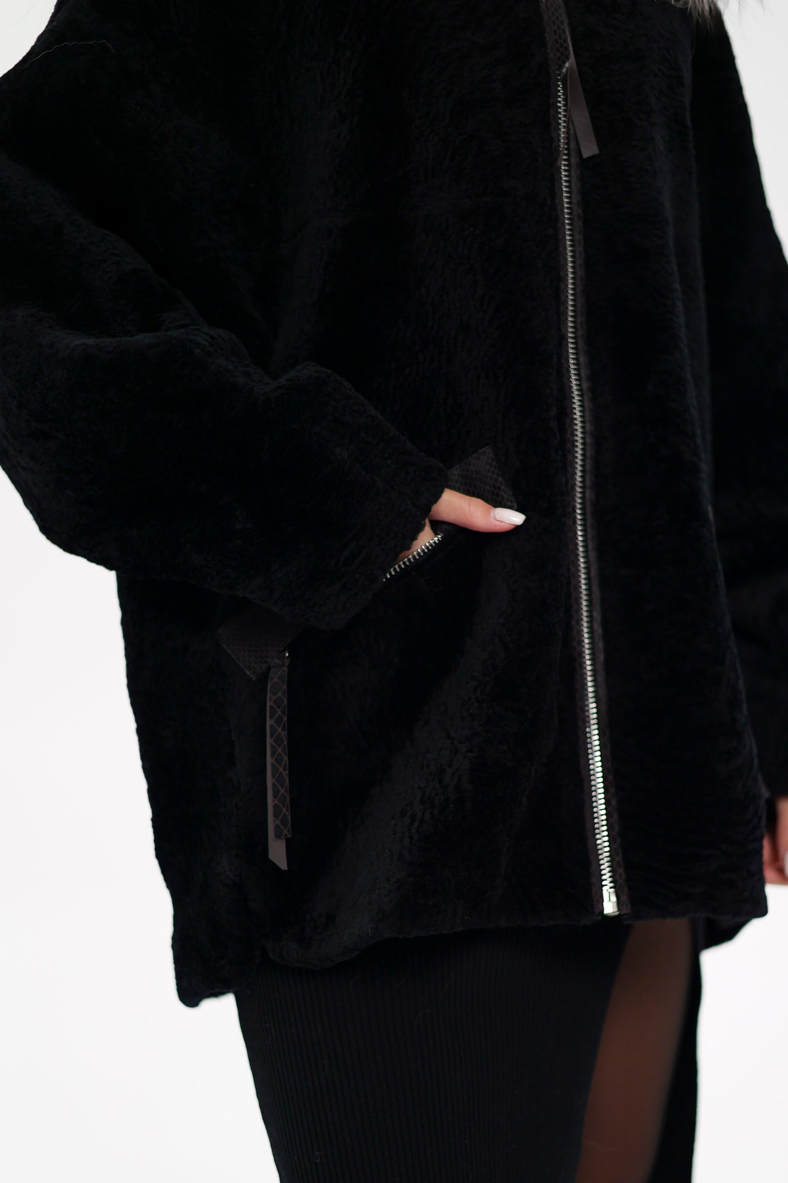 Palermo Genuine Astrakhan Silver Fox Trim Coat
