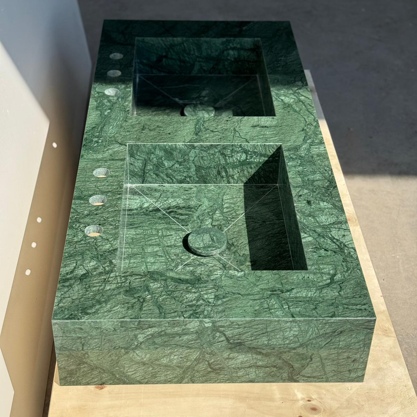 Handcrafted Verde Guatemala Marble Custom Double Sink (Ns-105)