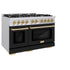 ZLINE 48" Select Dual Fuel Range Gas Cooktop Electric Convection Oven Stainless Steel Black Matte Doors Gold HDRZ-BLM-48-G