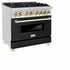 ZLINE 36" Autograph Dual Fuel Range, Black, Gold, RAZ-BLM-36-G