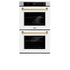 ZLINE 30"Professional True Convection Double Wall Oven, Air Fry, Self Clean, White Matte, Champagne Bronze WADZ-WM-30-CB