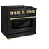 ZLINE 36" Select Gas Range Convection Gas Oven Black Stainless Steel Gold HGRBZ-36-G