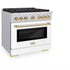 ZLINE 36"Paramount Dual Fuel Range White Matte Gold SDRZ-WM-36-G