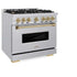 ZLINE 36" Dual Fuel Range, Gas Cooktop, Electric Convection Oven Stainless Steel, Champagne Bronze CDRZ-36-CB