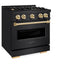 ZLINE 30" Dual Fuel Range, Gas Cooktop, Electric Convection Oven Black Stainless Steel, Gold CDRBZ-30-G