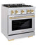 ZLINE 30" Select Gas Range Convection Gas Oven DuraSnow® Stainless Steel Gold HGRSZ-30-G