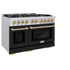ZLINE 48" Select Dual Fuel Range Gas Cooktop Electric Convection Oven Stainless Steel Black Matte Doors Champagne Bronze HDRZ-BLM-48-CB