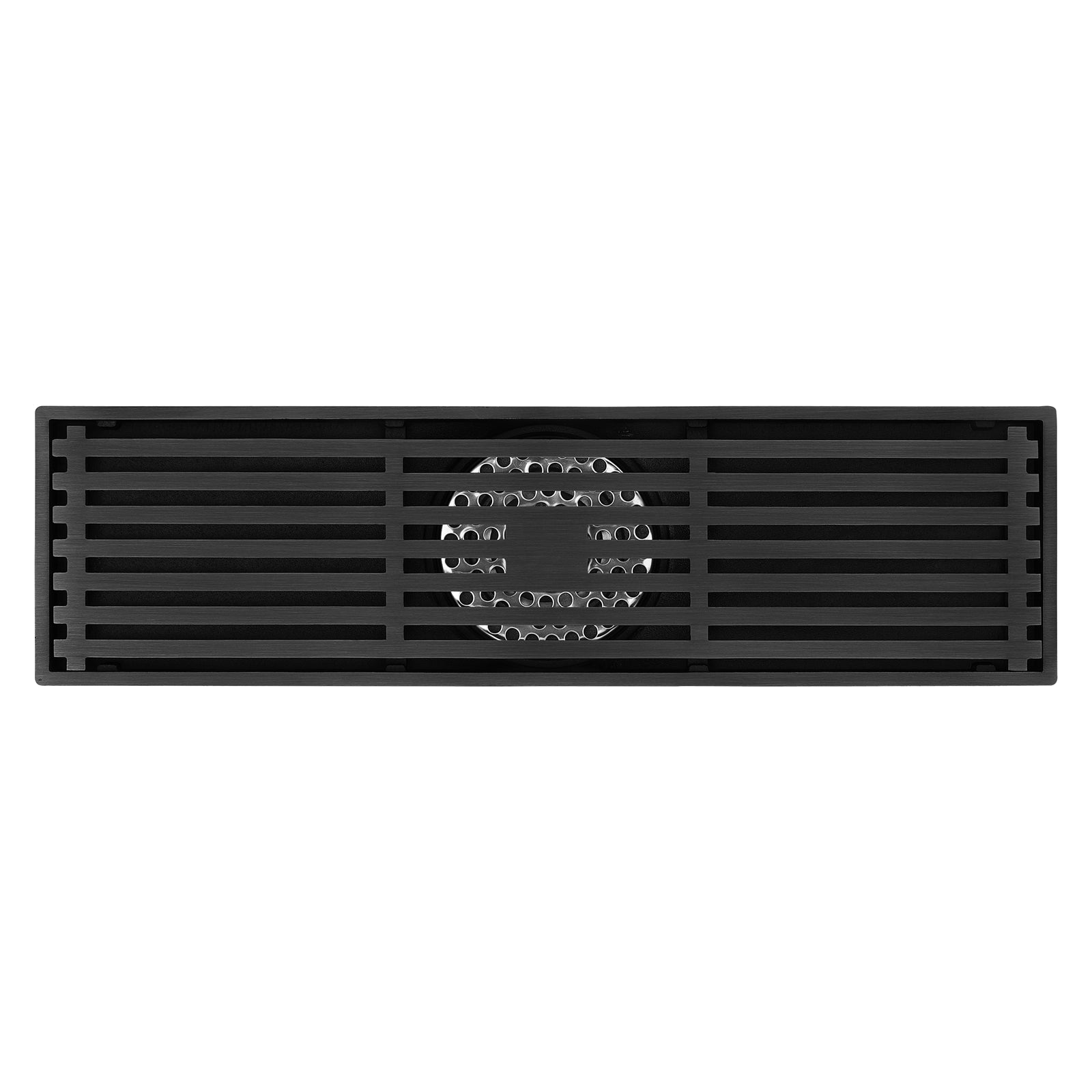 12-Inch Matte Black Rectangular Floor Drain - Square Hole Pattern Cover Grate - Removable - Includes Accessories