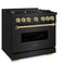 ZLINE 36" Classic Gas Range, Convection Gas Oven Black Stainless Steel, Champagne Bronze CGRBZ-36-CB