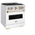 ZLINE 30"Classic Gas Range, Convection Gas Oven, DuraSnow® Stainless Steel, White Matte Door Champagne Bronze CGRSZ-WM-30-CB