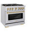 ZLINE 36" Select Dual Fuel Range Gas Cooktop Electric Convection Oven DuraSnow® Stainless Steel Gold HDRSZ-36-G