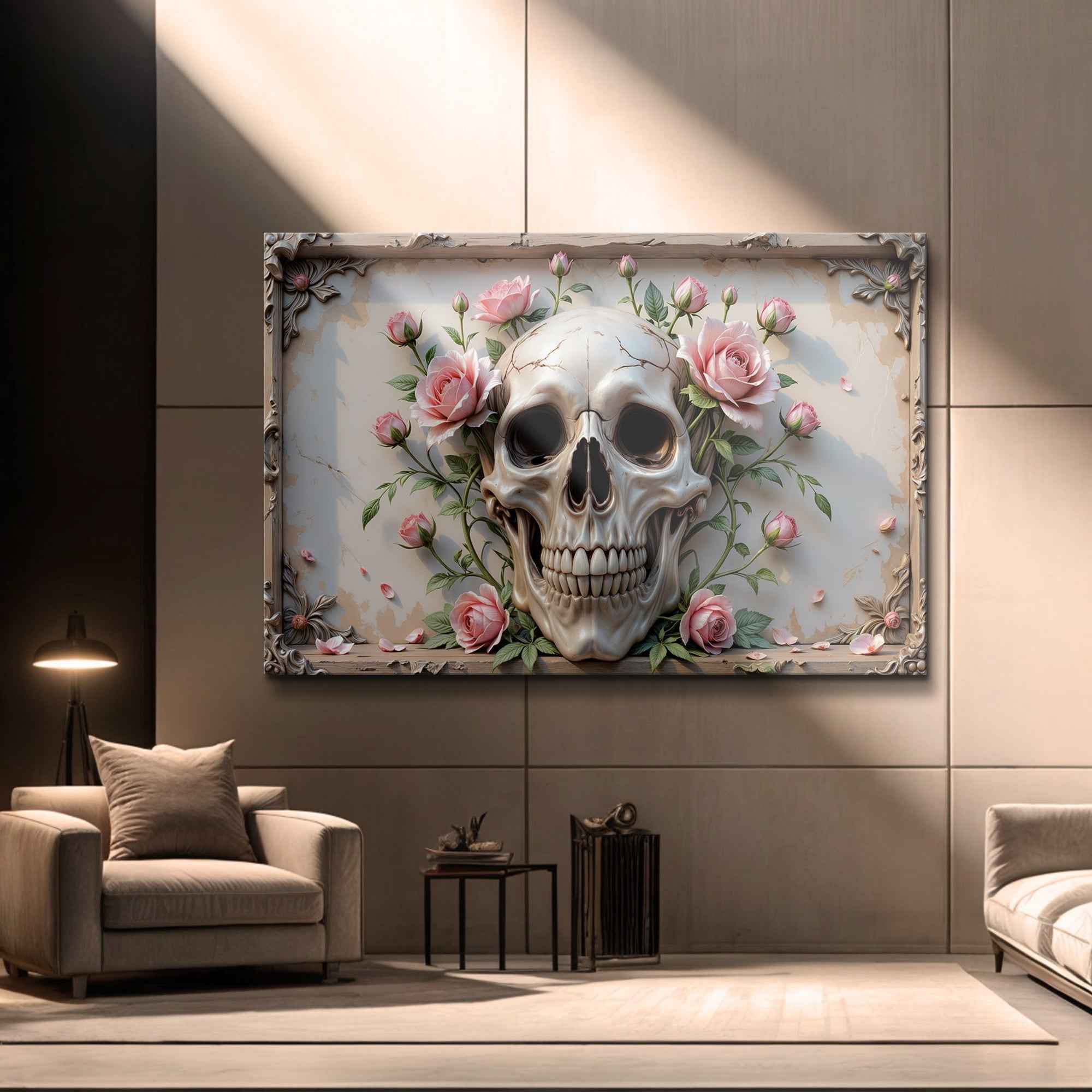 3D Rose And Skull Wall Art V