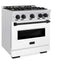 ZLINE 30"Classic Gas Range, Convection Gas Oven, DuraSnow® Stainless Steel, White Matte Door Matte Black CGRSZ-WM-30-MB