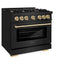 ZLINE 36" Select Dual Fuel Range Gas Cooktop Electric Convection Oven Black Stainless Steel Gold HDRBZ-36-G