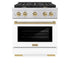 ZLINE 30"Paramount Dual Fuel Range White Matte Champagne Bronze SDRZ-WM-30-CB