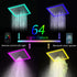 12-Inch Matte Black Flush Mount Shower Faucet Set with Digital Display: 4-Way Thermostatic Control, 64-Color LED Lights, Bluetooth Music, Body Sprayers and Regular Head