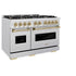 ZLINE 48" Dual Fuel Range, Gas Cooktop, Electric Convection Oven DuraSnow® Stainless Steel, Champagne Bronze CDRSZ-48-CB