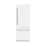 ZLINE Autograph Edition French Door Refrigerator, Internal Water, Ice Dispenser, White Matte, Champagne Bronze Accents RBIVZ-WM