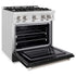 ZLINE 36" Select Gas Range Convection Gas Oven DuraSnow® Stainless Steel Black Matte Door HGRS-BLM-36