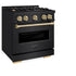 ZLINE 30" Dual Fuel Range, Gas Cooktop, Electric Convection Oven Black Stainless Steel, Champagne Bronze CDRBZ-30-CB