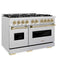 ZLINE 48" Classic Gas Range, Convection Gas Oven DuraSnow® Stainless Steel, Champagne Bronze CGRSZ-48-CB