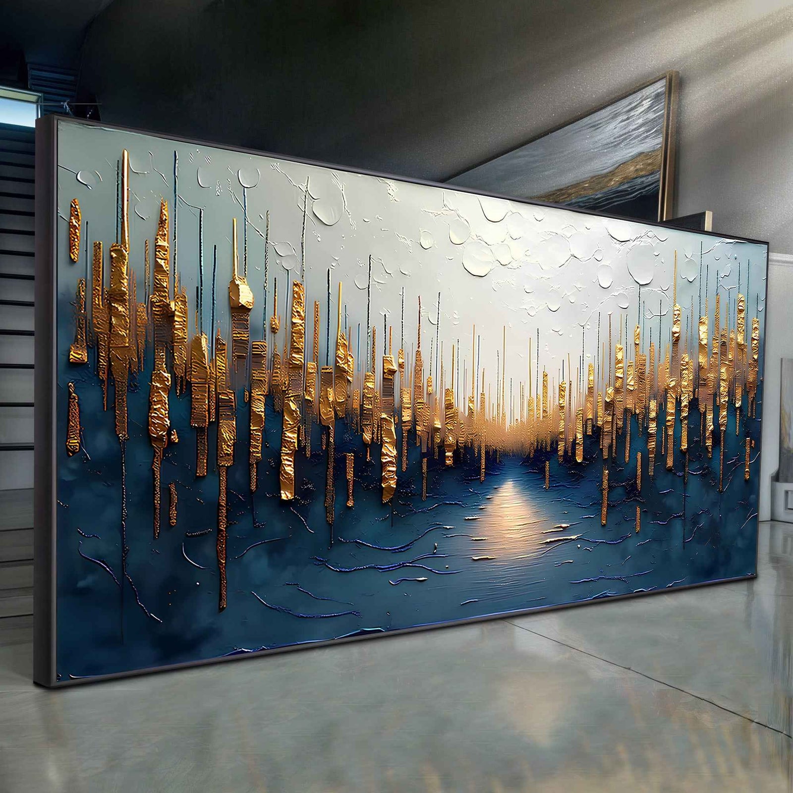 Golden Forest Reflection Abstract Wall Art