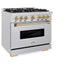 ZLINE 36" Classic Gas Range, Convection Gas Oven DuraSnow® Stainless Steel, Champagne Bronze CGRSZ-36-CB