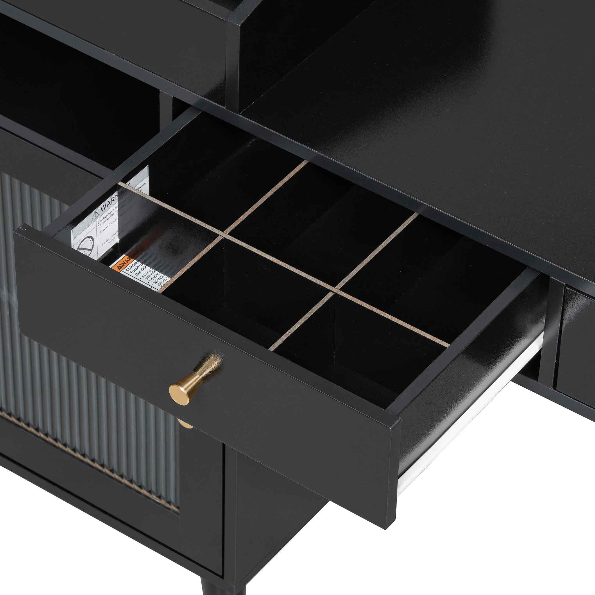 Modern Makeup Vanity Desk With Drawers Cabinet & Charging Port Engineered Wood Space Saving Design For Small Places - Black