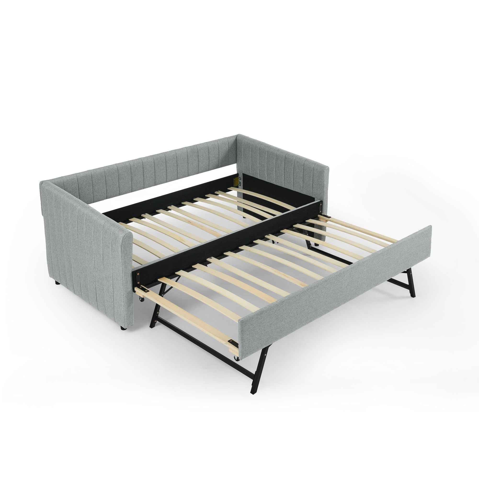 Upholstered Daybed With Trundle With Vertical Stripes