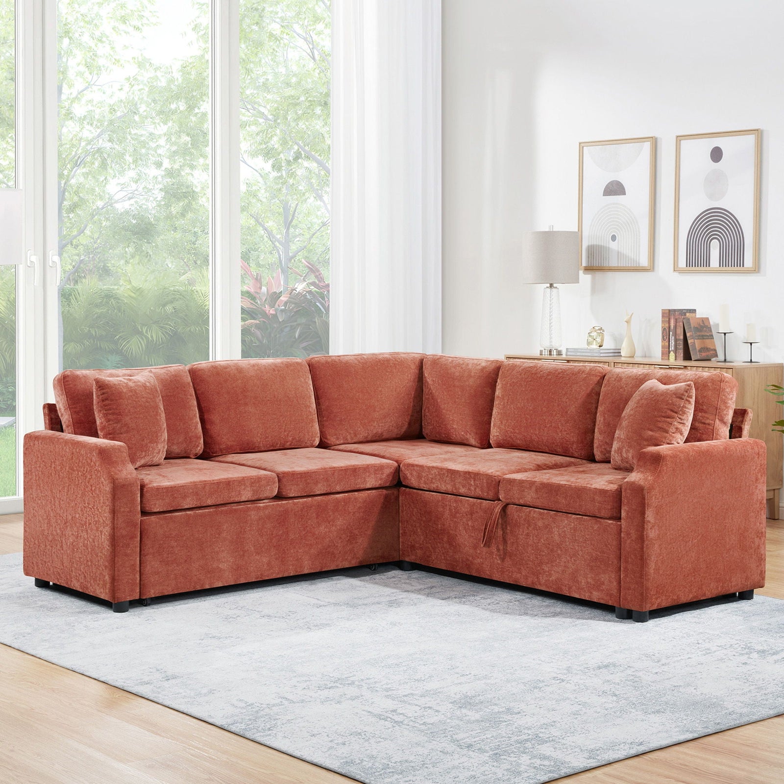 Modern L Shaped Sectional Sofa Bed With Hidden Storage Upholstery