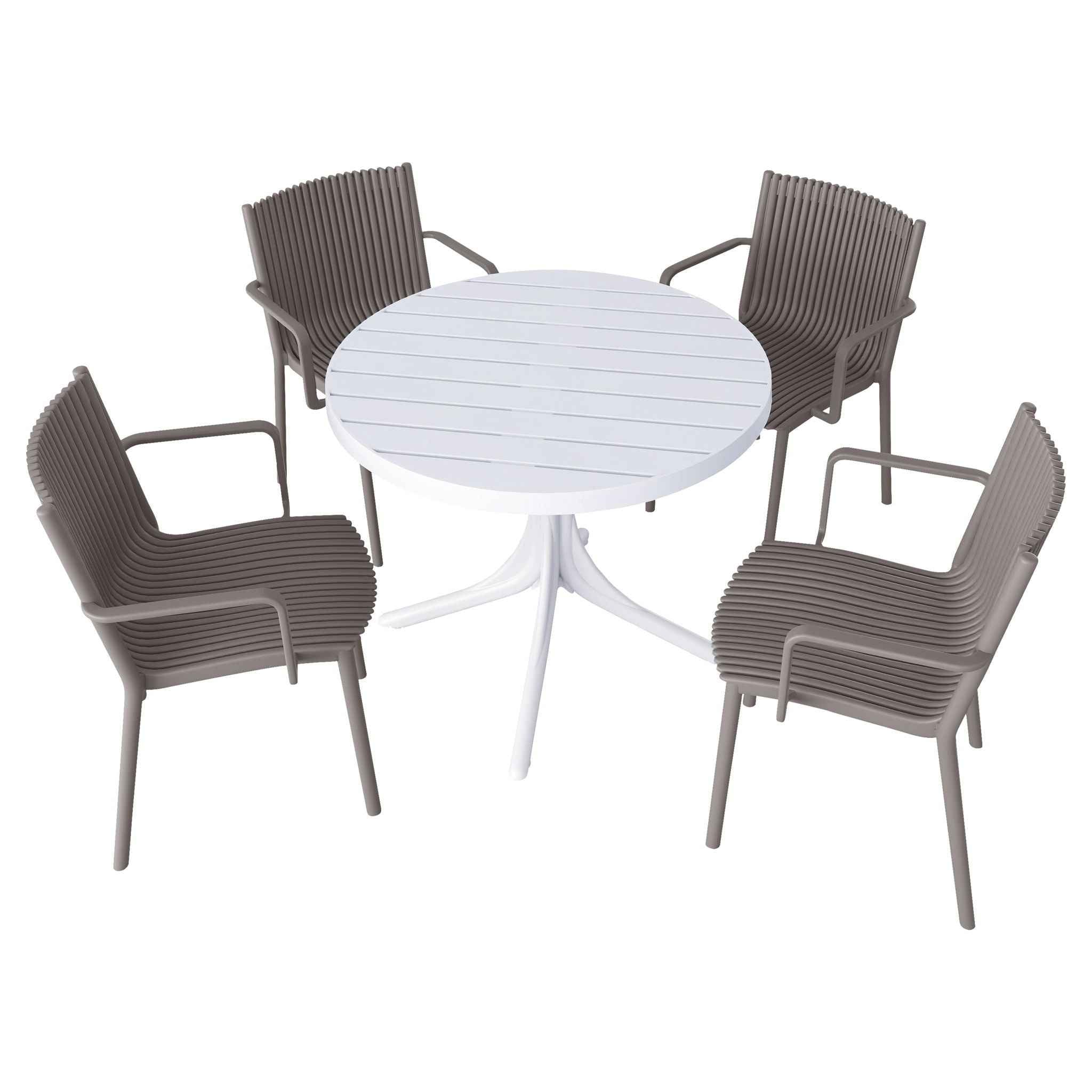 4 Modern Stackable Plastic Armchair Matched With Round Table