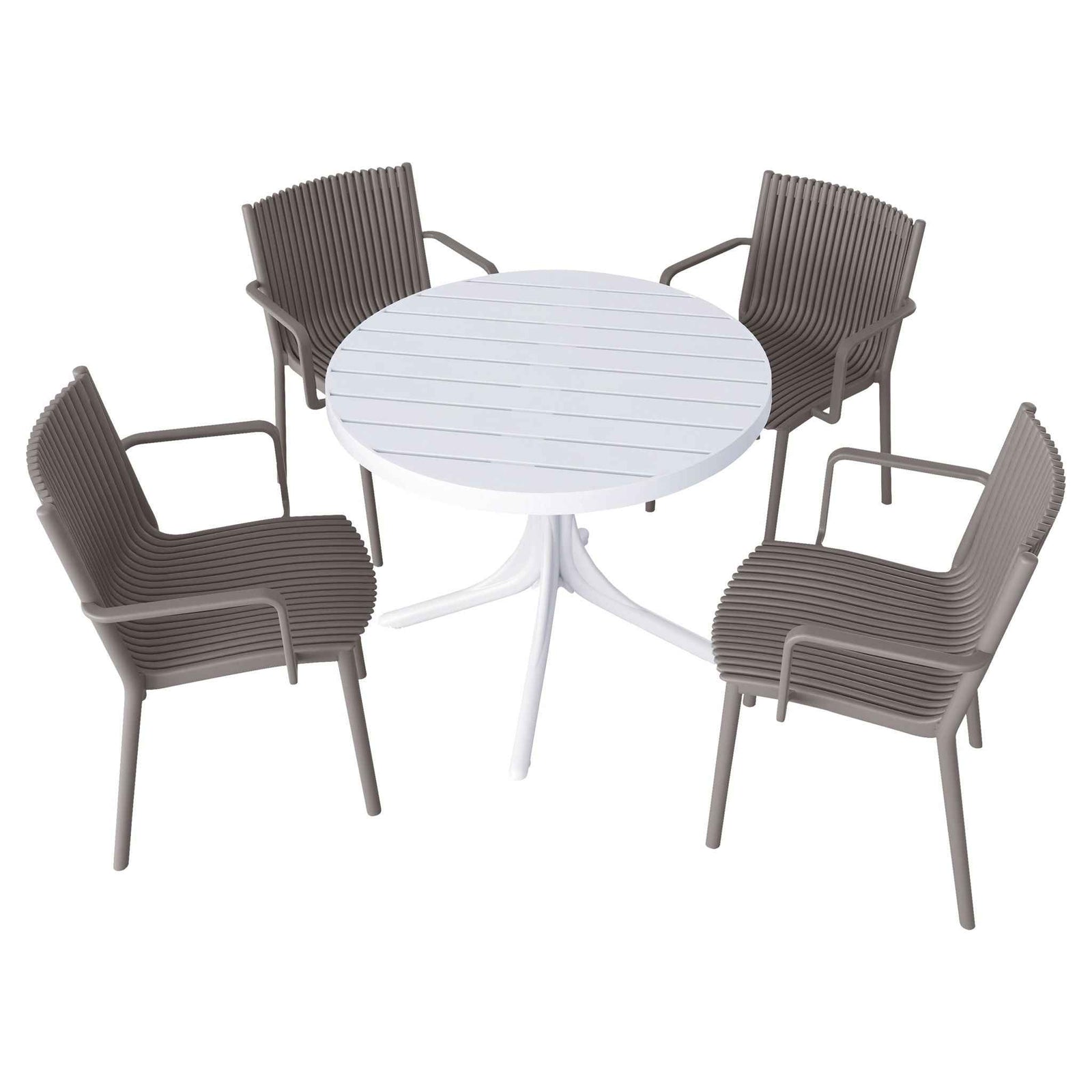 4 Modern Stackable Plastic Armchair Matched With Round Table
