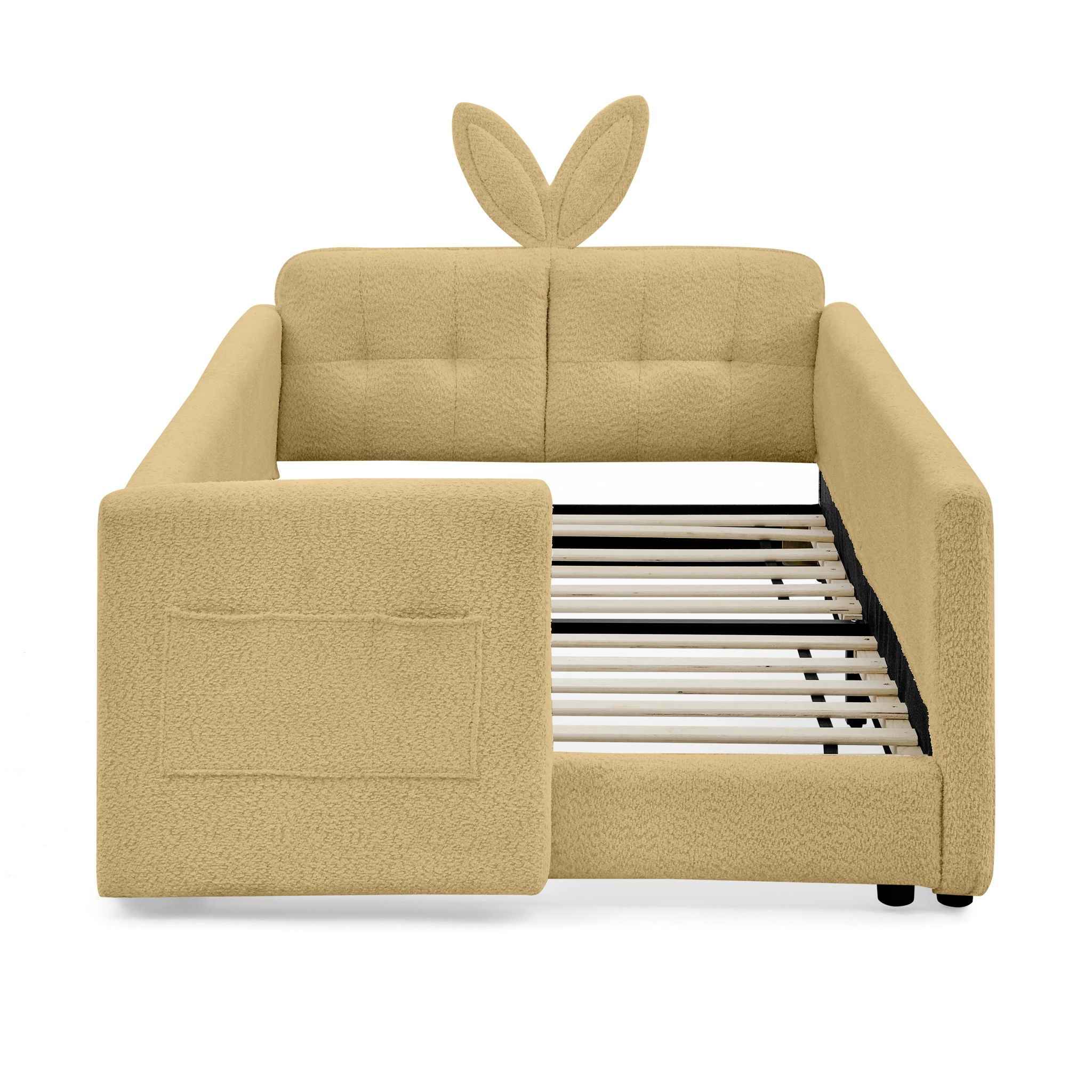 Cute Rabbit Ear Upholstered Platform Bed Frame With Safety Rail