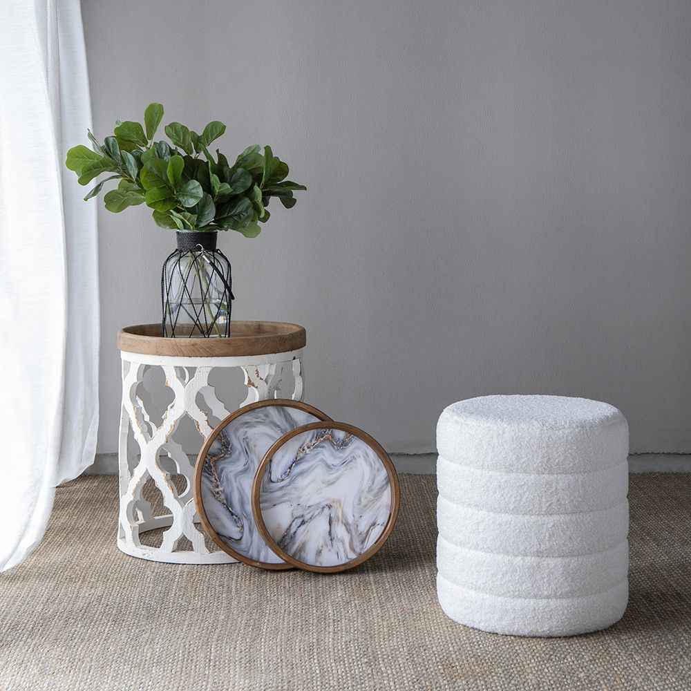 French Country Home Decor Collection (Includes An Artificial Plant, Vase, Trays, Stool And Side Table) (Set of 5) - Multicolor