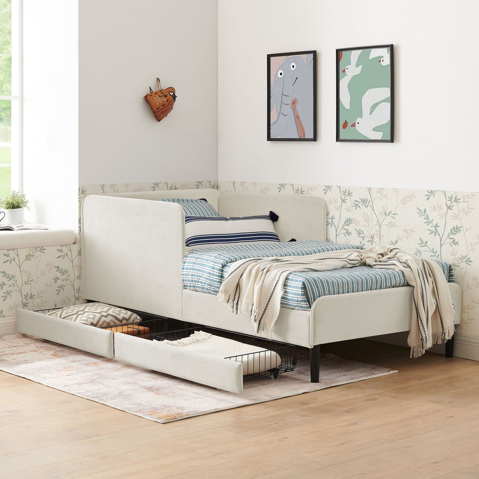 Upholstered Platform Bed Frame With 2 Storage Drawers And Adjustable Sofa Bed