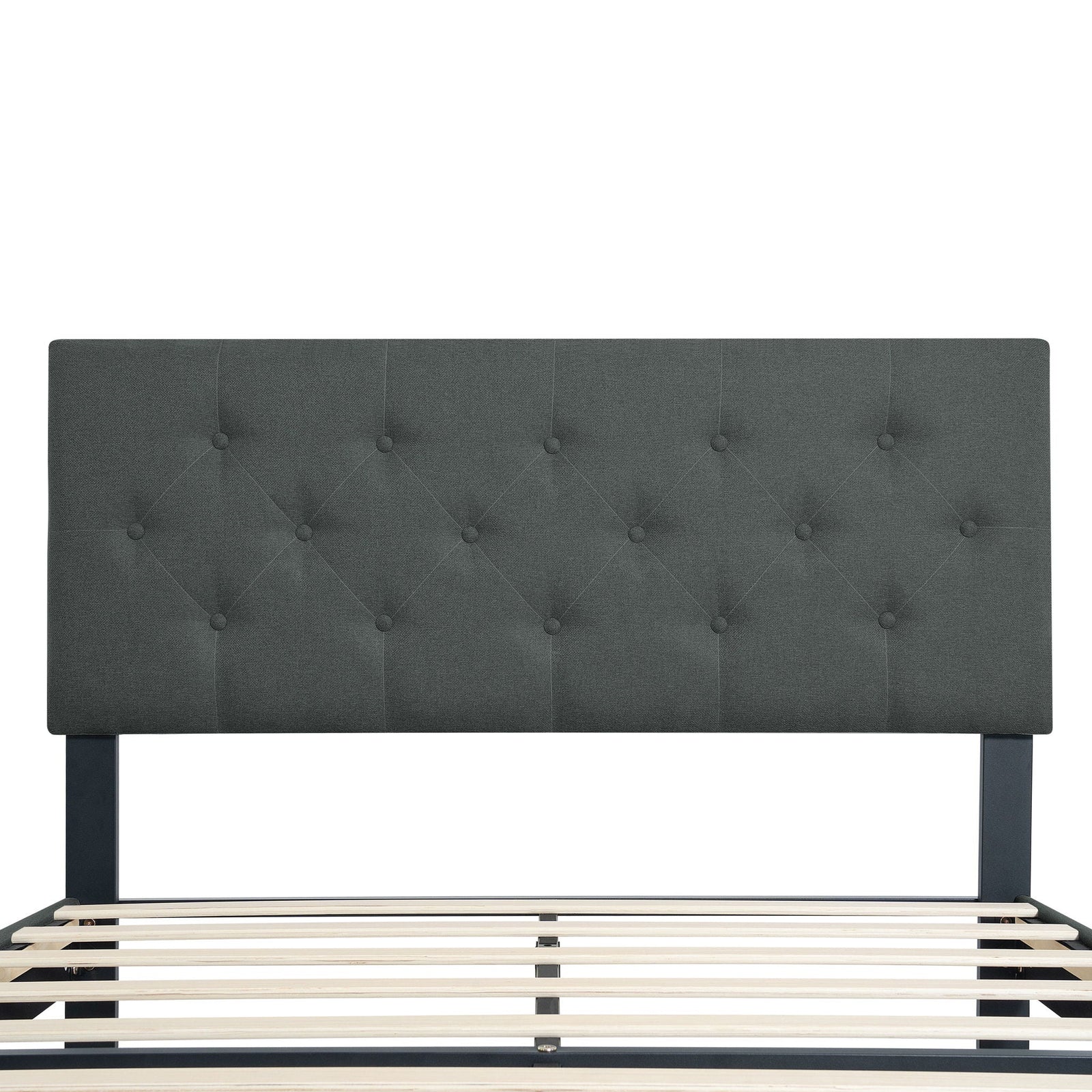 Modern Upholstered Platform Bed Frame With Button Tufted Fabric Headboard
