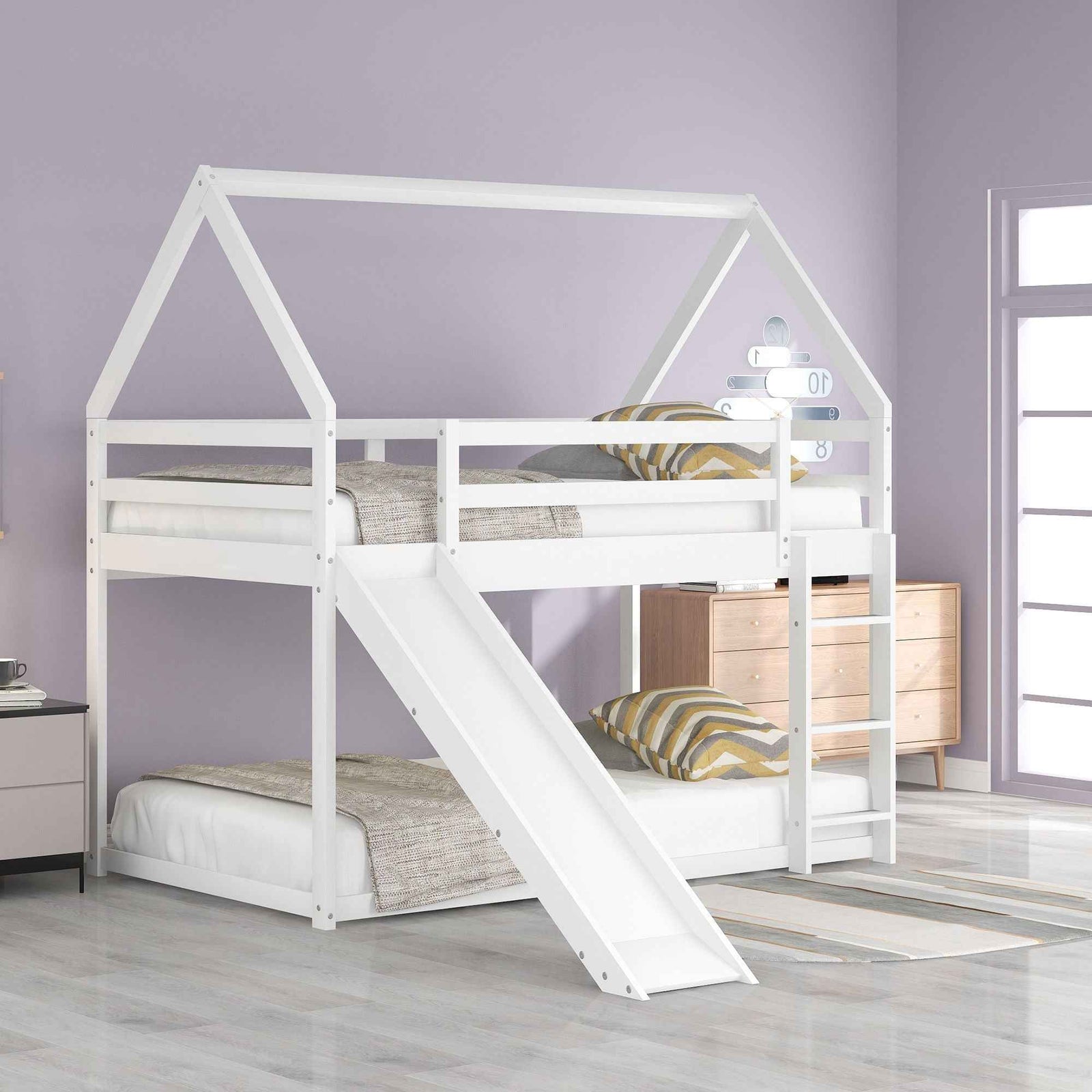 House Shape Bunk Bed With Slide And Ladder