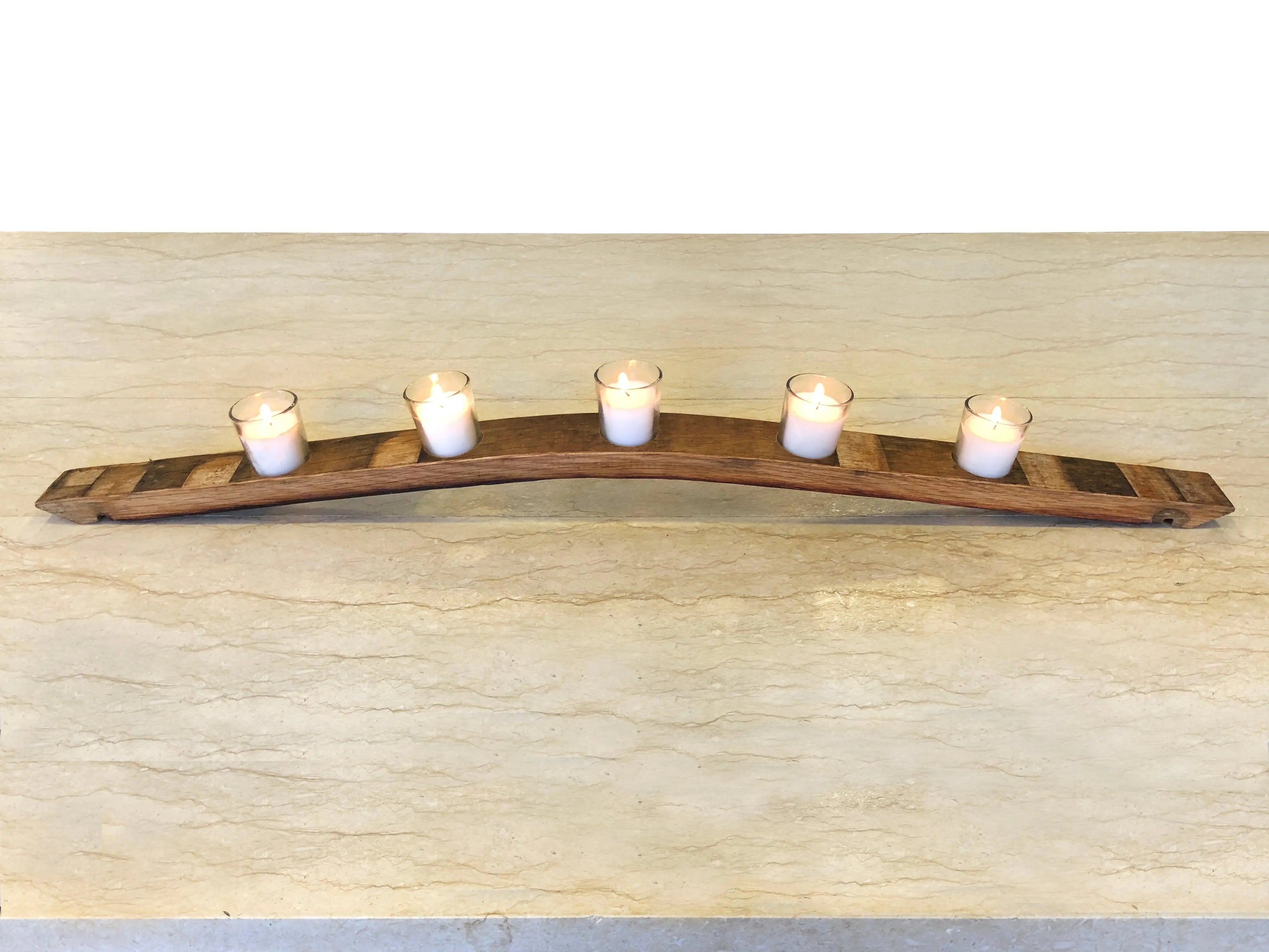 Whiskey Wine Barrel Stave Candle Holder, Table Centerpiece, Bourbon Barrel Home Decor, Unique Gift, Rustic Home Decor - Candles Included