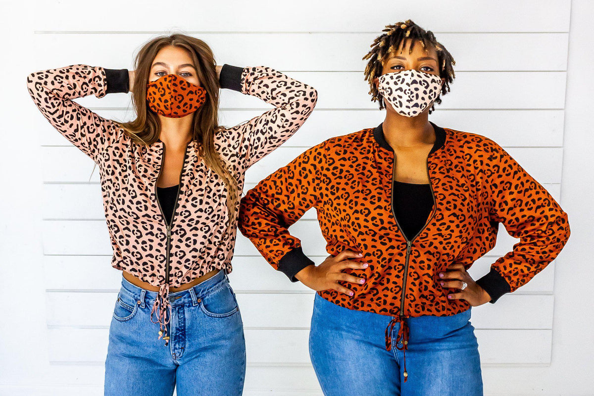 Leopard Bomber in Blush + Black