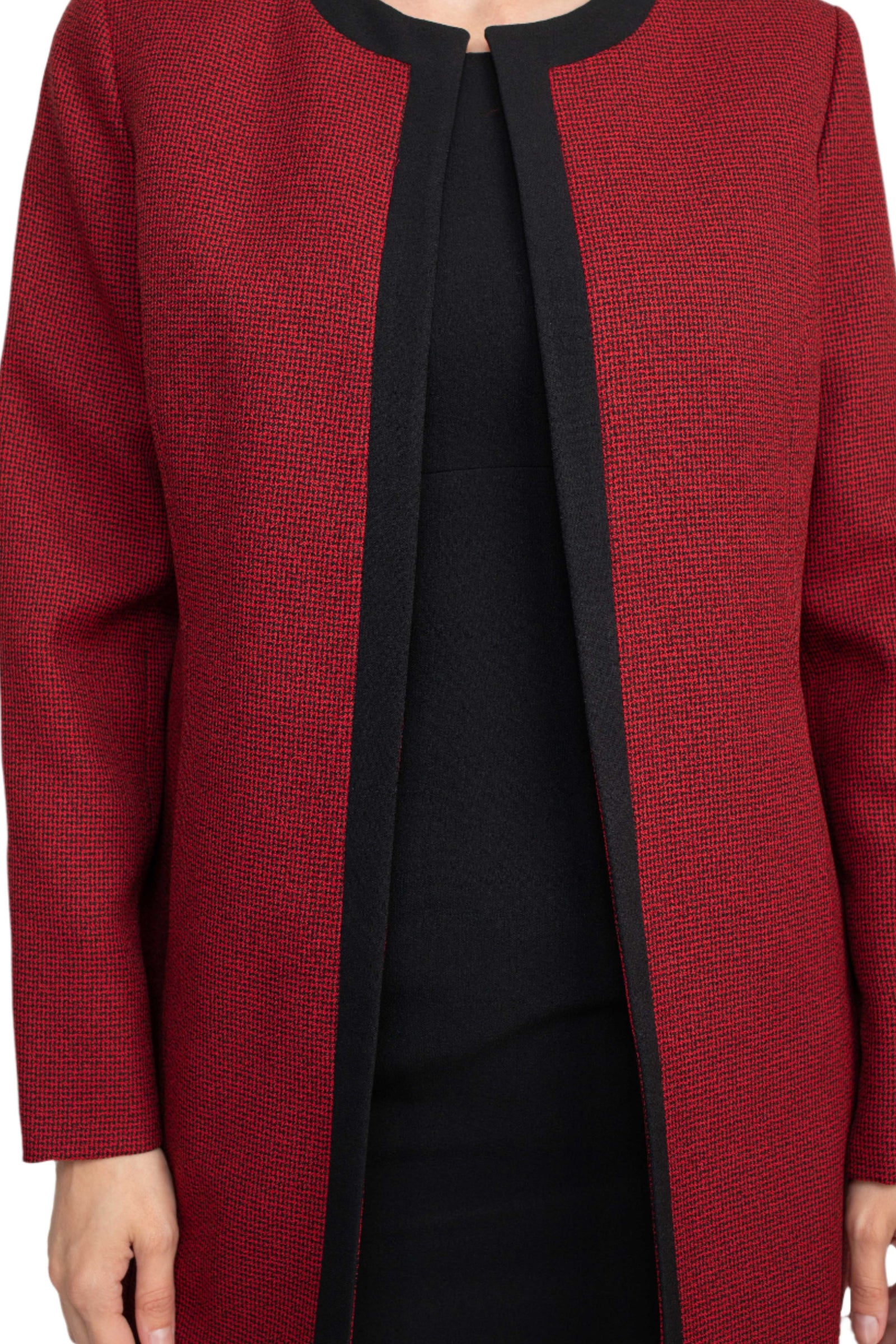 Le Suit Scoop Neck Sleeveless Zipper Back Slit Back Dress with Crew Neck Slit Cuff Banded Pockets Jacket (Two Piece Set)