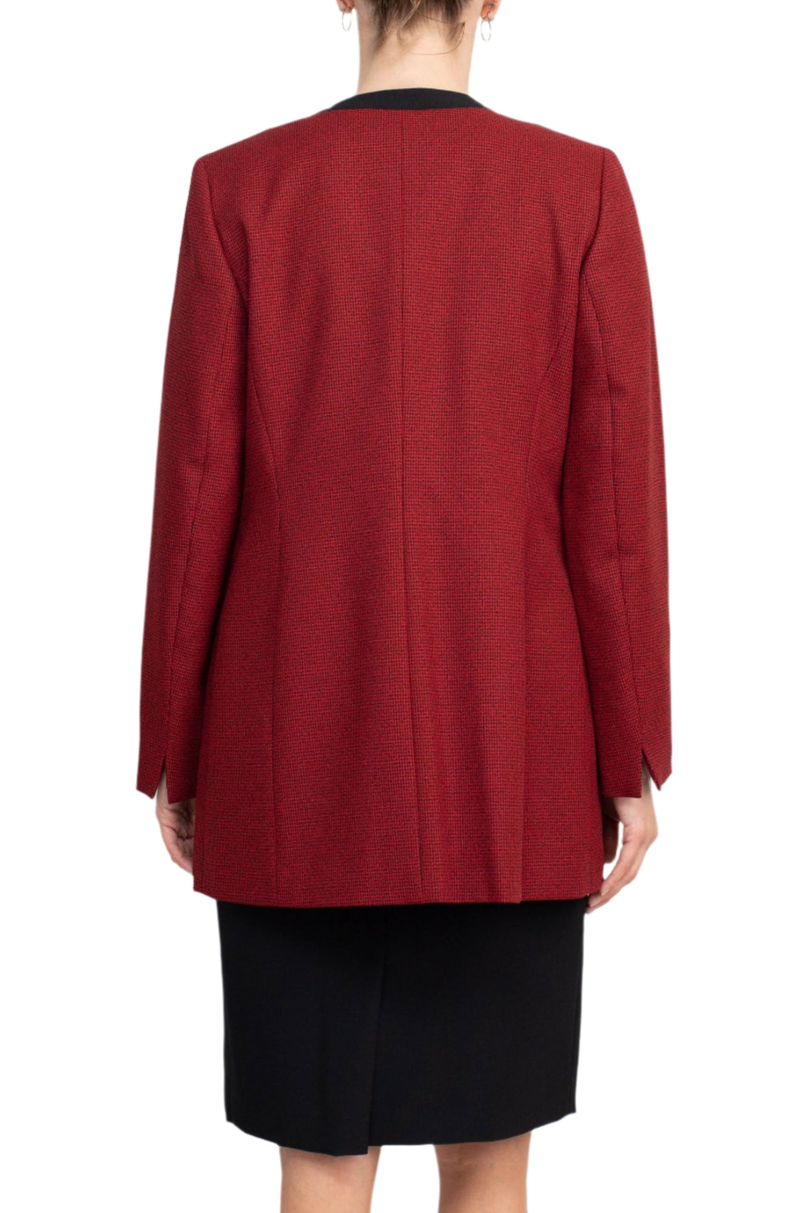 Le Suit Scoop Neck Sleeveless Zipper Back Slit Back Dress with Crew Neck Slit Cuff Banded Pockets Jacket (Two Piece Set)